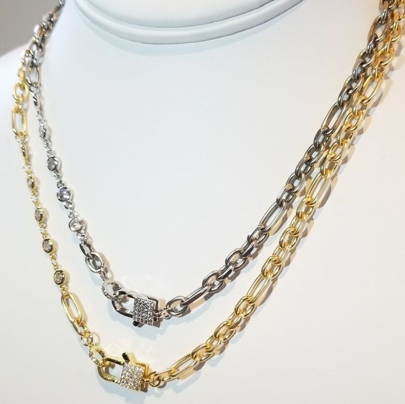 Trendy Lock Clasp Diamond Pave CZ Chain Necklace - Picture 4 of 12